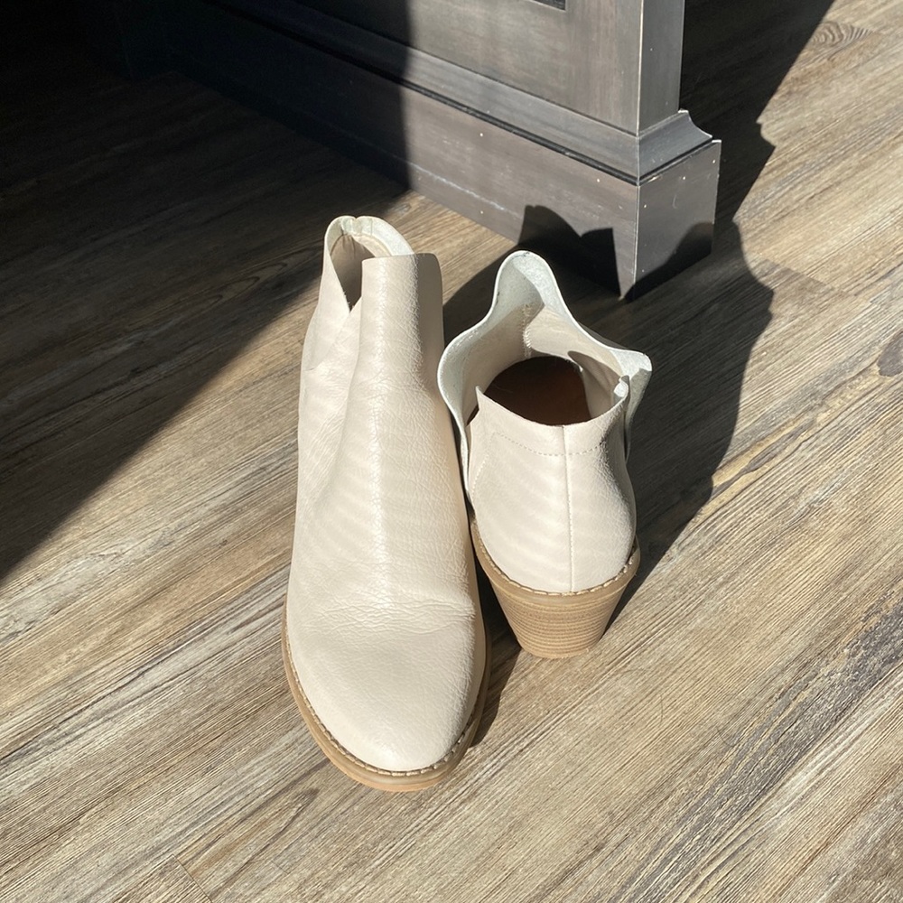 White vegan leather ankle booties